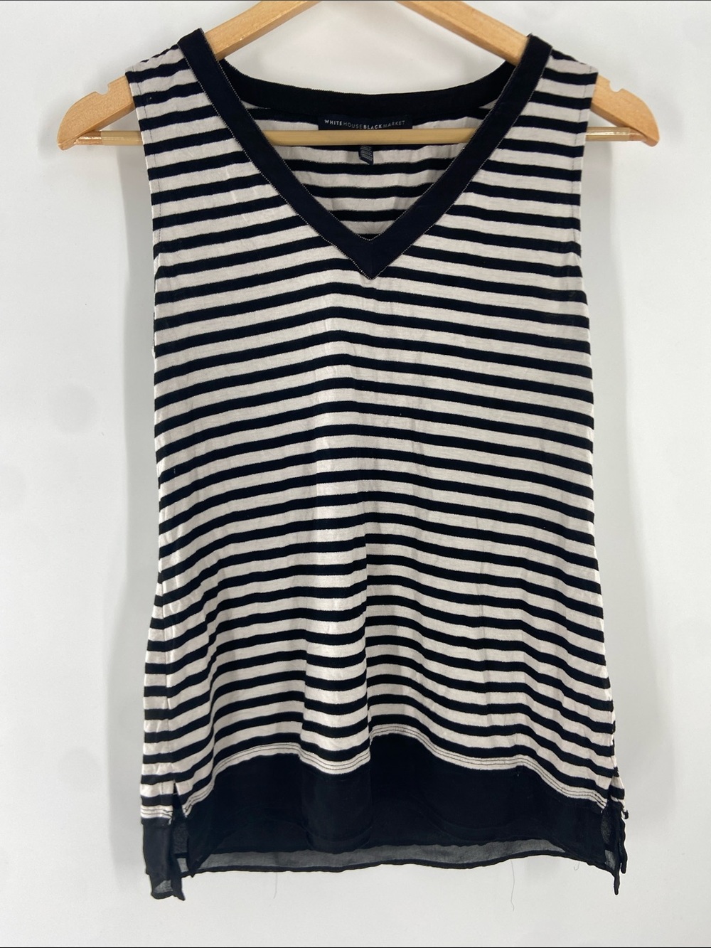 White House Black Market Black and White Striped Tank Top Size XS Gently Used